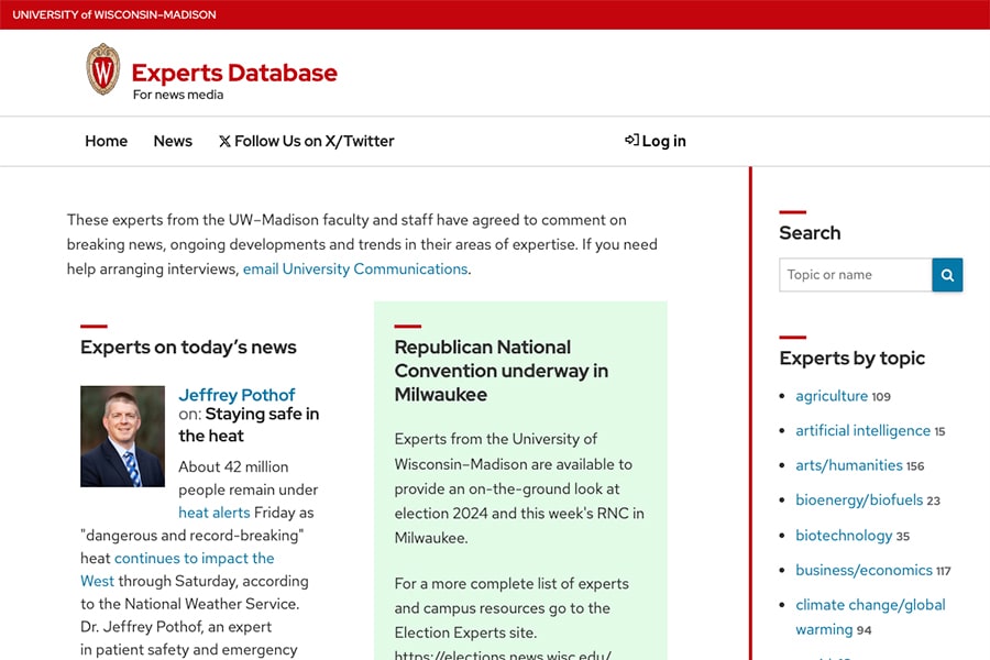 UW-Madison Experts Database home page.