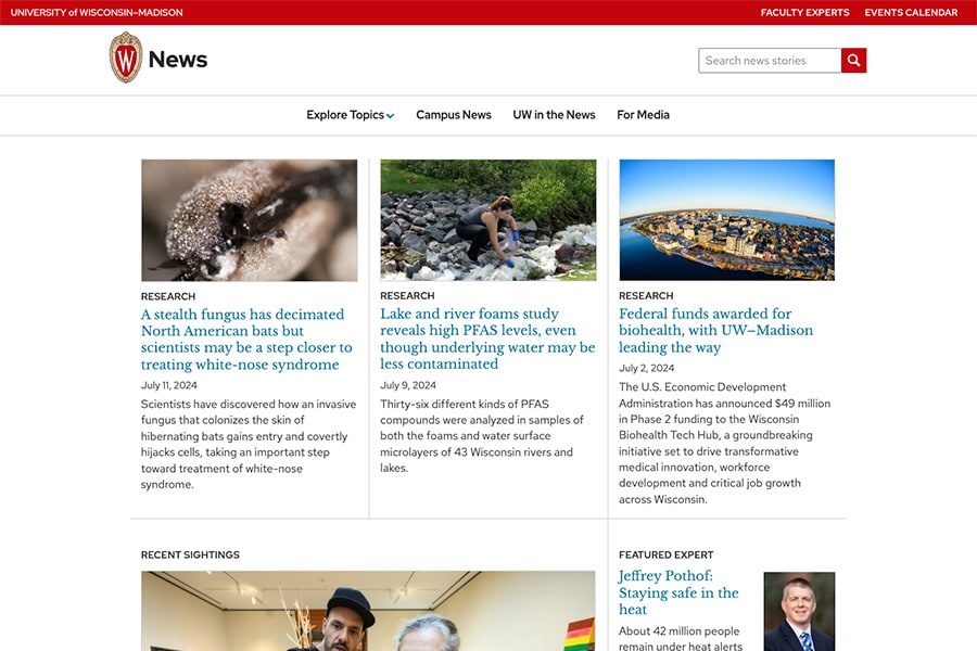 The landing page for Uw–Madison News.
