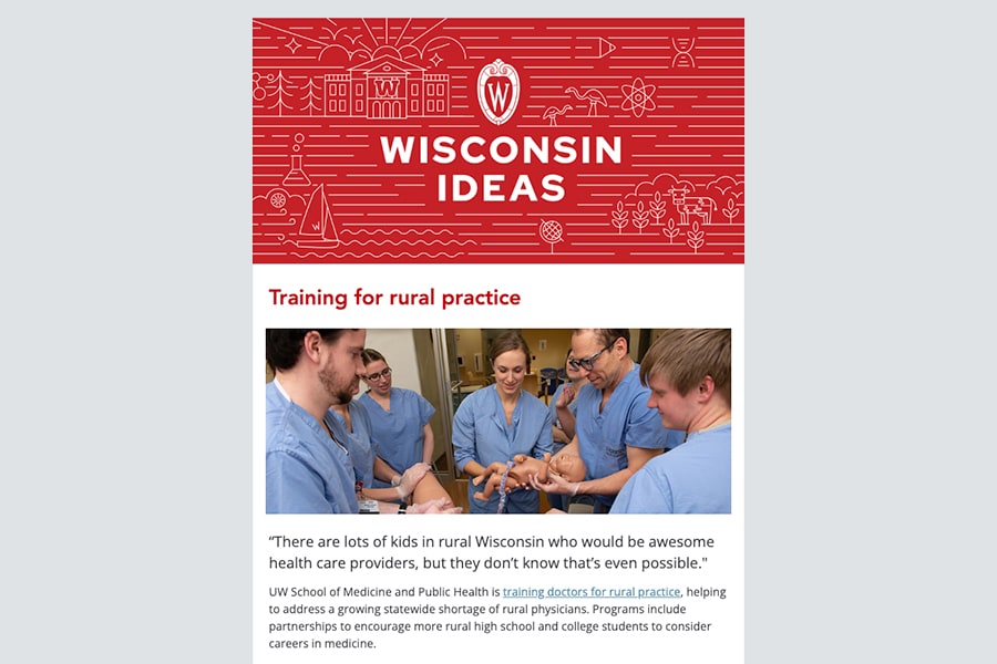 Screenshot of Wisconsin Ideas newsletter