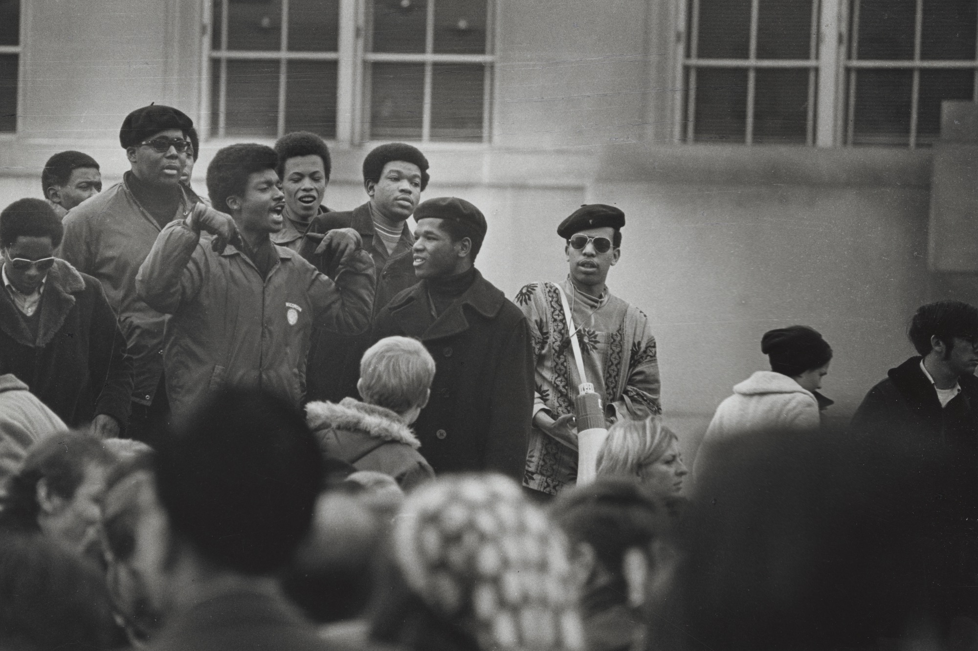Leaders of the Black Student Strike of 1969 gather to speak at a rally.